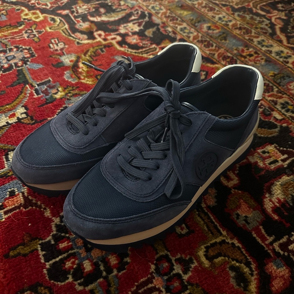 Tory Burch Sawtooth Runners sneakers in navy blue suede and mesh 7.5